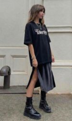 Женская Объемная Черная Футболка Оверсайз с Надписью "Talented"