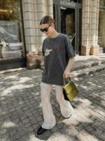 Женская Объемная Графитовая Вареная Футболка Оверсайз с Принтом Сердечки