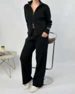 Женский Повседневный Черный Костюм на Молнии (Кофта + Штаны)