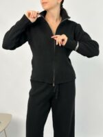 Женский Повседневный Черный Костюм на Молнии (Кофта + Штаны)