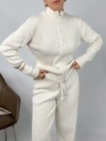 Женский Повседневный Молочный Костюм на Молнии (Кофта + Штаны)