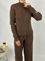 Женский Повседневный Коричневый Костюм на Молнии (Кофта + Штаны)