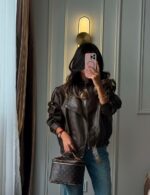 Женская Коричневая Кожаная Куртка Свободного Кроя