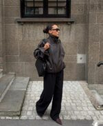 Женская Коричневая Кожаная Куртка Свободного Кроя