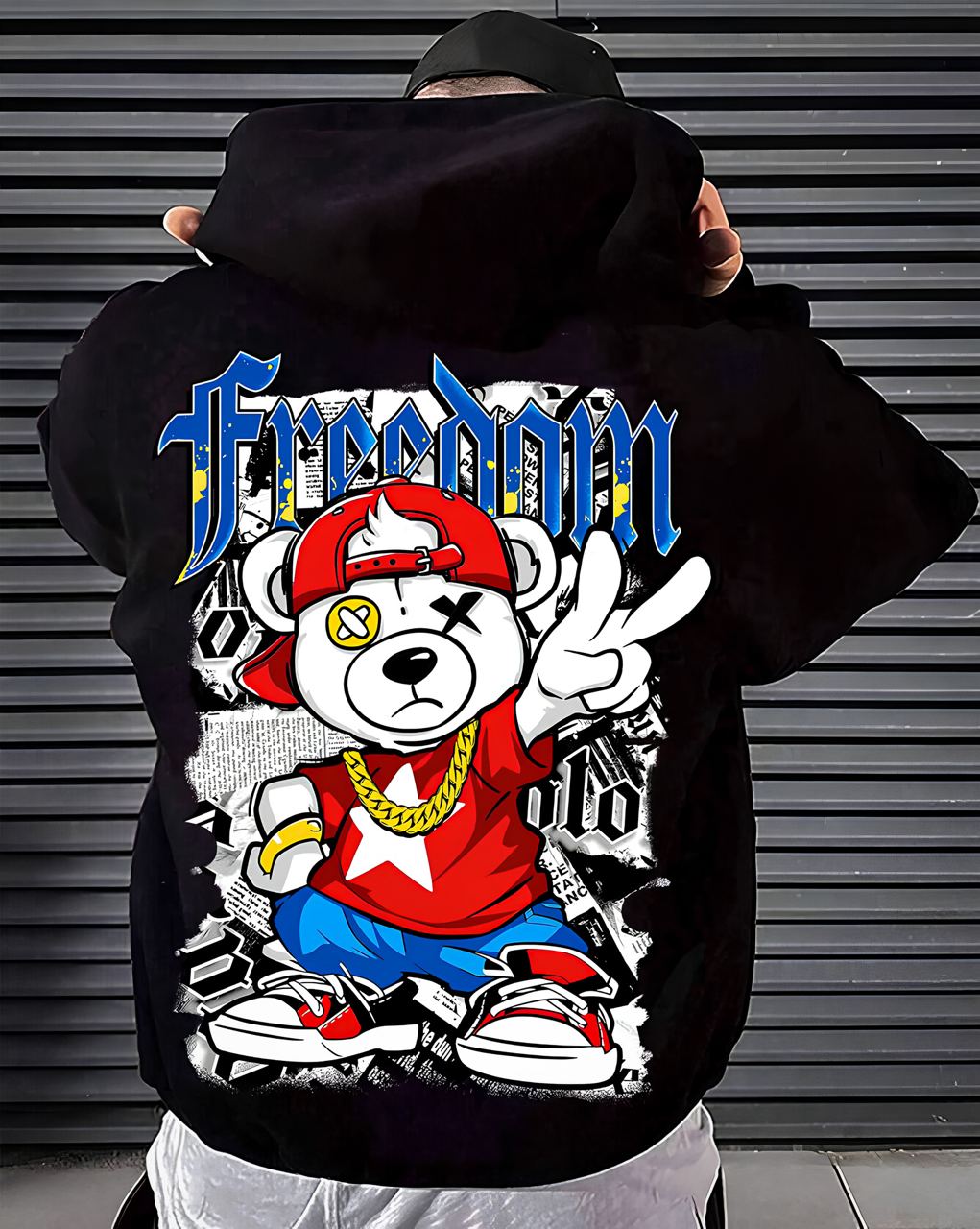 photo_2026-01-27_13-30-19 (2) Мужское Черное Худи Свободного Кроя - Трехнитка c Принтом Крутой Мишка