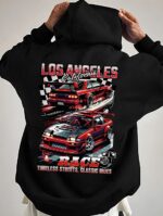 Мужское Черное Худи Свободного Кроя - Трехнитка c Принтом Тачки