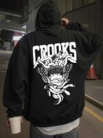 Мужское Черное Худи Свободного Кроя - Трехнитка c Принтом Горгона