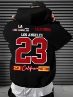 Мужское Черное Худи Свободного Кроя - Трехнитка c Принтом Номером "23"