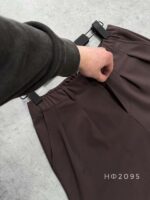 Мужские Классические Свободные Коричневые Штаны Брюки со Складками и Резинкой в Поясе