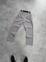 Мужские Классические Свободные Серые Штаны Брюки со Складками и Резинкой в Поясе