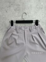 Мужские Классические Свободные Серые Штаны Брюки со Складками и Резинкой в Поясе