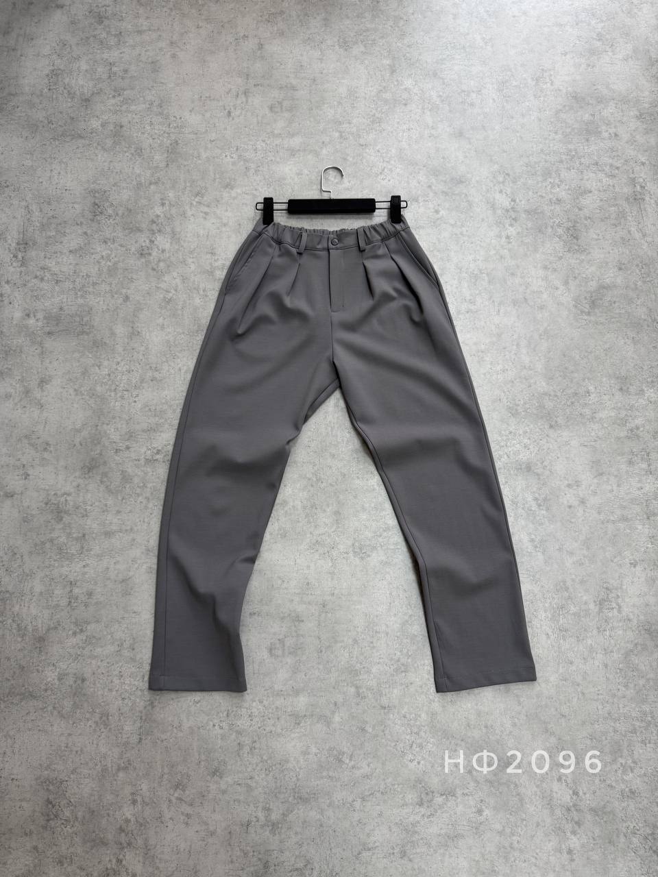 photo_2026-01-28_08-11-09 Мужские Классические Свободные Темно-Серые Штаны Брюки со Складками и Резинкой в Поясе