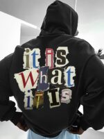 Мужское Черное Худи Свободного Кроя - Трехнитка c Надписью “It As What It Is”