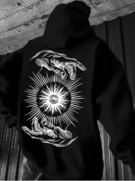 Мужское Черное Худи Свободного Кроя - Трехнитка c Принтом "Око Разума"