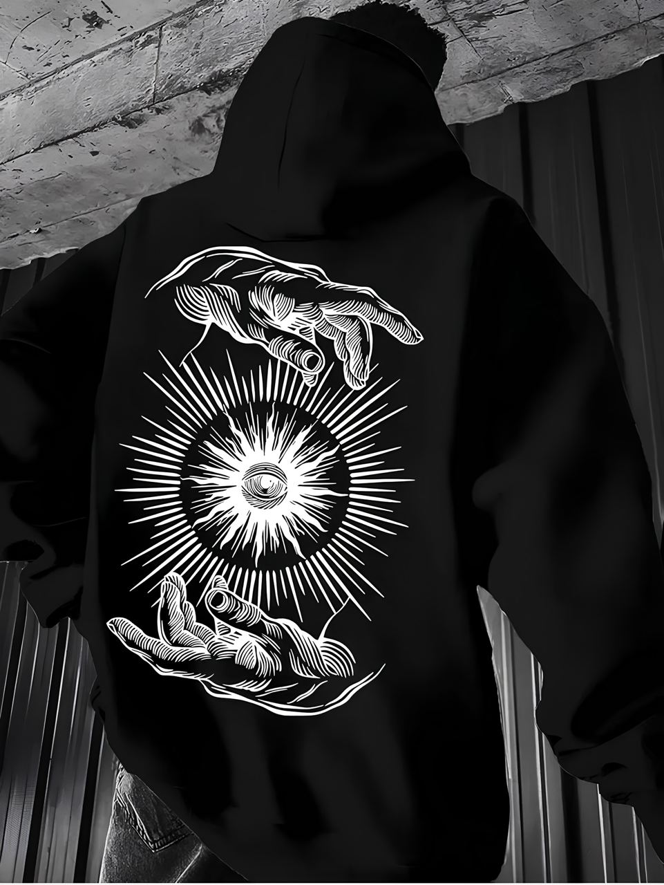 photo_2026-01-28_14-54-48 Мужское Черное Худи Свободного Кроя - Трехнитка c Принтом "Око Разума"
