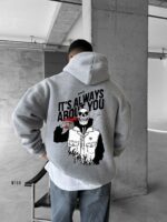 Мужское Худи Серое Меланж Свободного Кроя "It's Always About You" - Трехнитка на Флисе