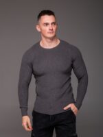Мужской Классический Темно-Серый Свитер Приталенного Кроя