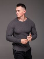 Мужской Классический Темно-Серый Свитер Приталенного Кроя