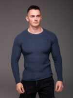 Мужской Классический Темно-Синий Свитер Приталенного Кроя