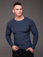 Мужской Классический Темно-Синий Свитер Приталенного Кроя