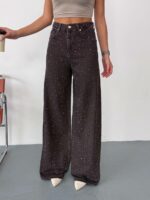 Женские Широкие Графитовые Джинсы Багги с Камнями Стразами