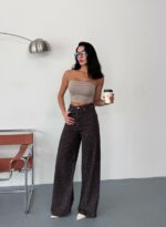 Женские Широкие Графитовые Джинсы Багги с Камнями Стразами