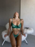 Женский Зеленый Кружевной Комплект Нижнего Белья - Бюстгальтер + Трусики Стринги