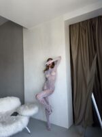 Женский Белый Бодистокинг в Сеточку с Леопардовым Принтом