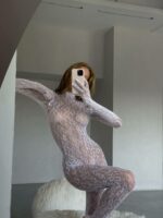 Женский Белый Бодистокинг в Сеточку с Леопардовым Принтом