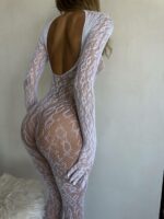 Женский Белый Бодистокинг в Сеточку с Леопардовым Принтом