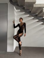 Женский Черный Бодистокинг в Сеточку с Хищным Тигровым Принтом