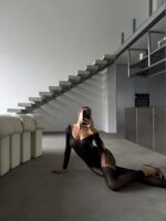 Женский Черный Бодистокинг в Сеточку с Хищным Тигровым Принтом