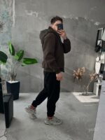 Мужское Утепленное Зип Худи Хаки Оверсайз на Флисе с Балаклавой