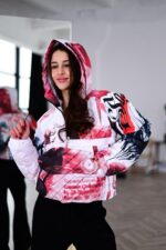 Женский Утепленный Белый Анорак Принтованный
