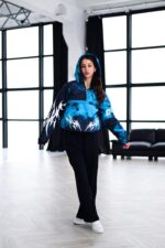 Женский Утепленный Синий Анорак Принтованный