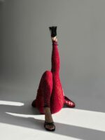 Женский Бордовый Бодистокинг в Стразах - Облегающий с Открытым Плечом и Вырезами