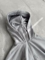 Мужское Серое Зип Худи Оверсайз на Молнии - Кофта Зипка с Вшитой Балаклавой