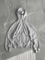 Мужское Зип Худи Серое Меланж Оверсайз на Молнии - Кофта Зипка с Вшитой Балаклавой