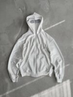 Мужское Белое Зип Худи Оверсайз на Молнии - Кофта Зипка с Вшитой Балаклавой