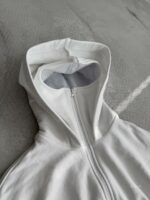 Мужское Белое Зип Худи Оверсайз на Молнии - Кофта Зипка с Вшитой Балаклавой