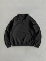 Мужская Базовая Черная Кофта Свитшот с Высоким Горлом на Змейке