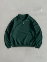 Мужская Базовая Зеленая Кофта Свитшот с Высоким Горлом на Змейке