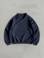 Мужская Базовая Темно-Синяя Кофта Свитшот с Высоким Горлом на Змейке