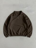 Мужская Базовая Коричневая Кофта Свитшот с Высоким Горлом на Змейке