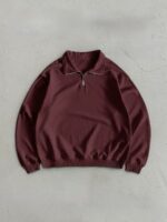 Мужская Базовая Бордовая Кофта Свитшот с Высоким Горлом на Змейке