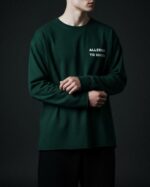 Мужской Хлопковый Зеленый Свитшот Петля Оверсайз с Надписью