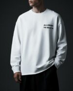 Мужской Хлопковый Белый Свитшот Петля Оверсайз с Надписью