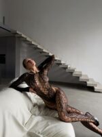 Женский Черный Бодистокинг - Сеточка с Леопардовым Узором