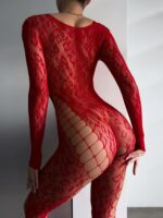 Женский Красный Бодистокинг - Сеточка с Леопардовым Узором