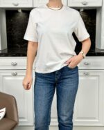 Женская Базовая Белая Футболка Свободного Кроя с Легким Блеском